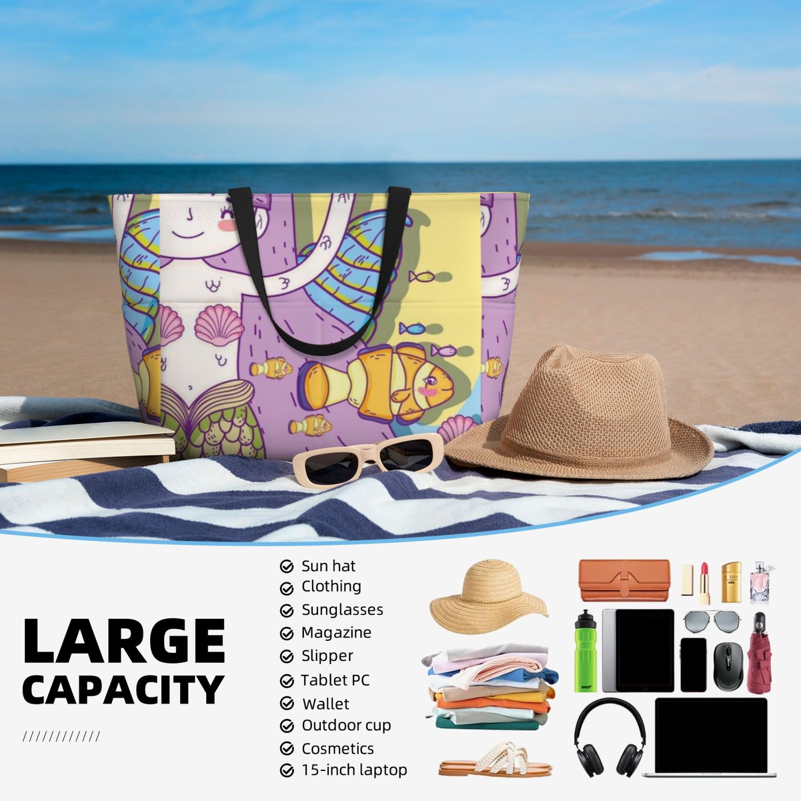 Large capacity beach travel bag
