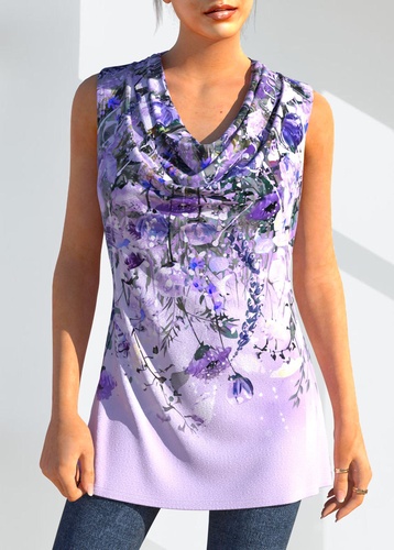 ROTITA Floral Print Light Purple Tank Top and Lightweight Cardigan