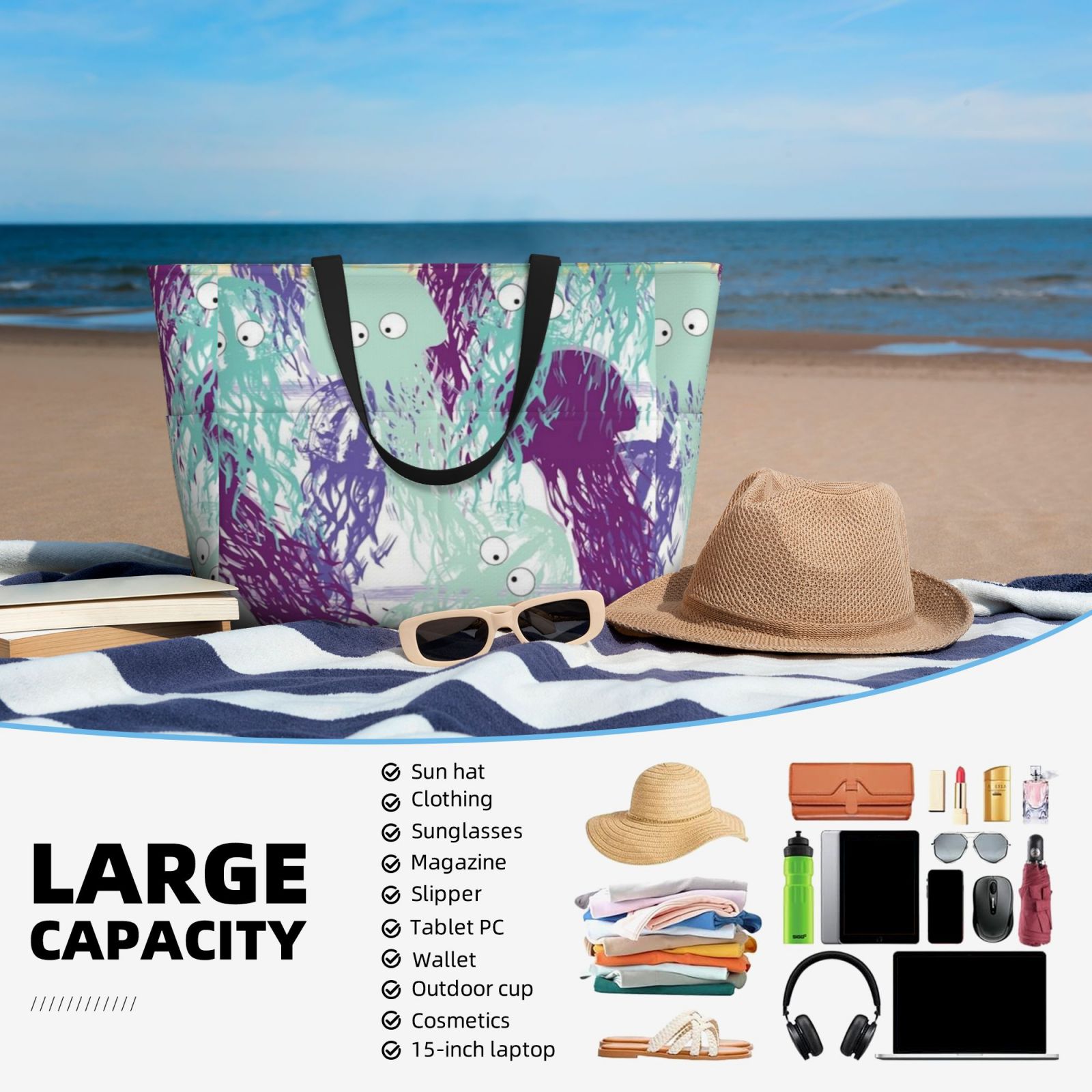 Large capacity beach travel bag